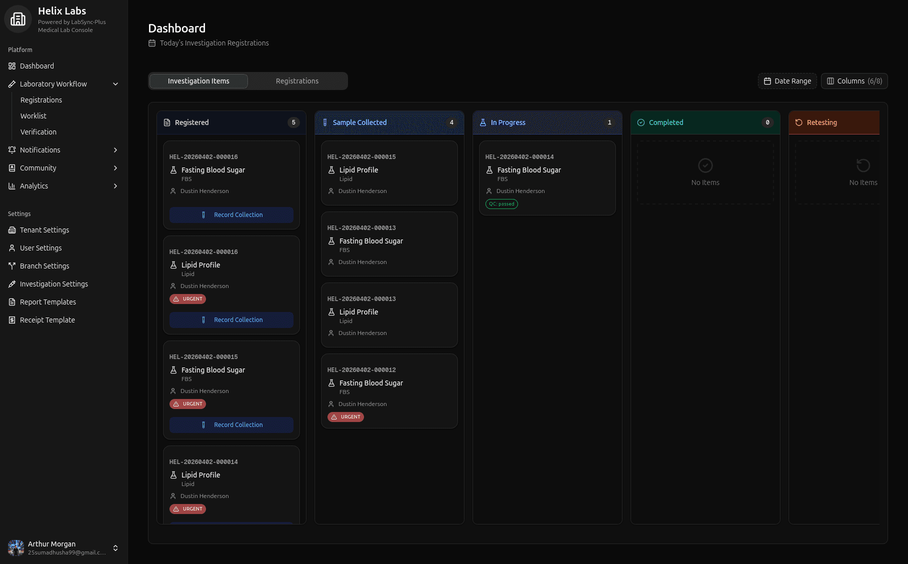 LabSync-Plus Kanban-style investigation board