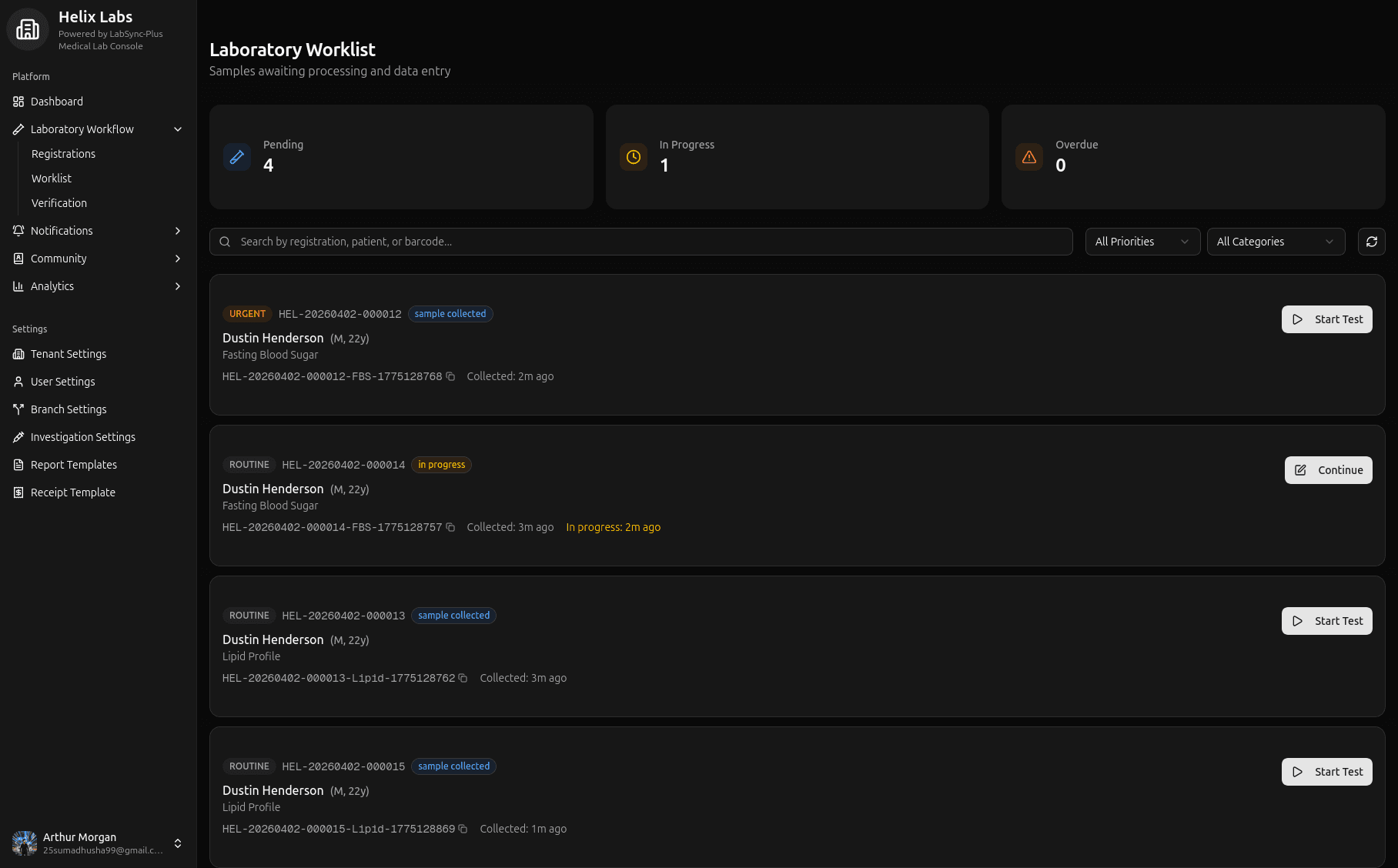 LabSync-Plus lab worklist view